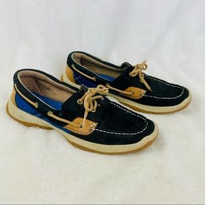 Tommy Hilfiger Women’s Size 9 Boat Shoes Slip On Blue and Black Leather Loafers